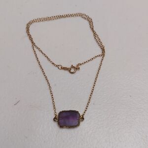 Raw Amethyst Gemstone Slab Gilded Pendant 14k Gold Filled Necklace
